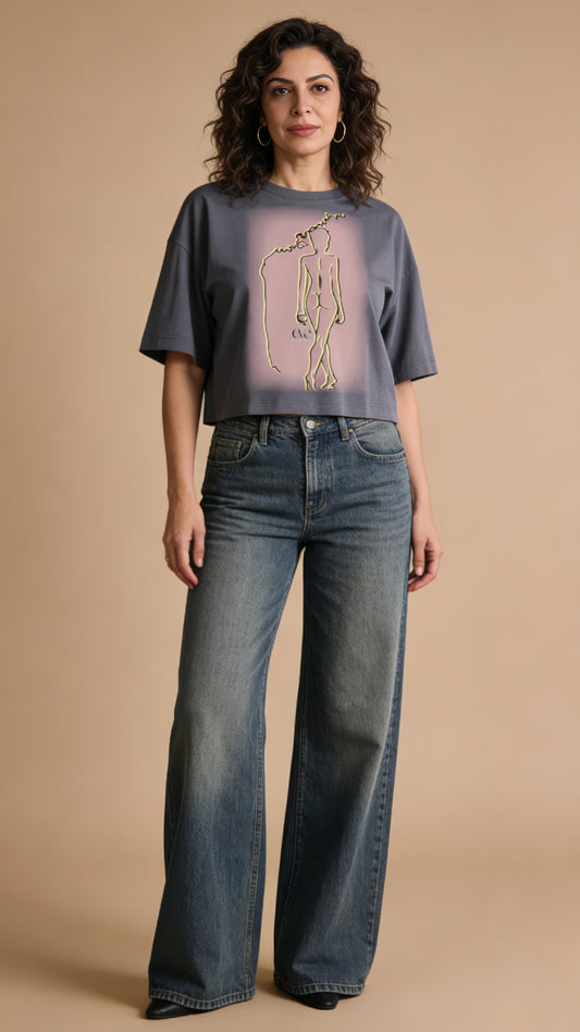 Signature Cropped Tee (Steel Blue)